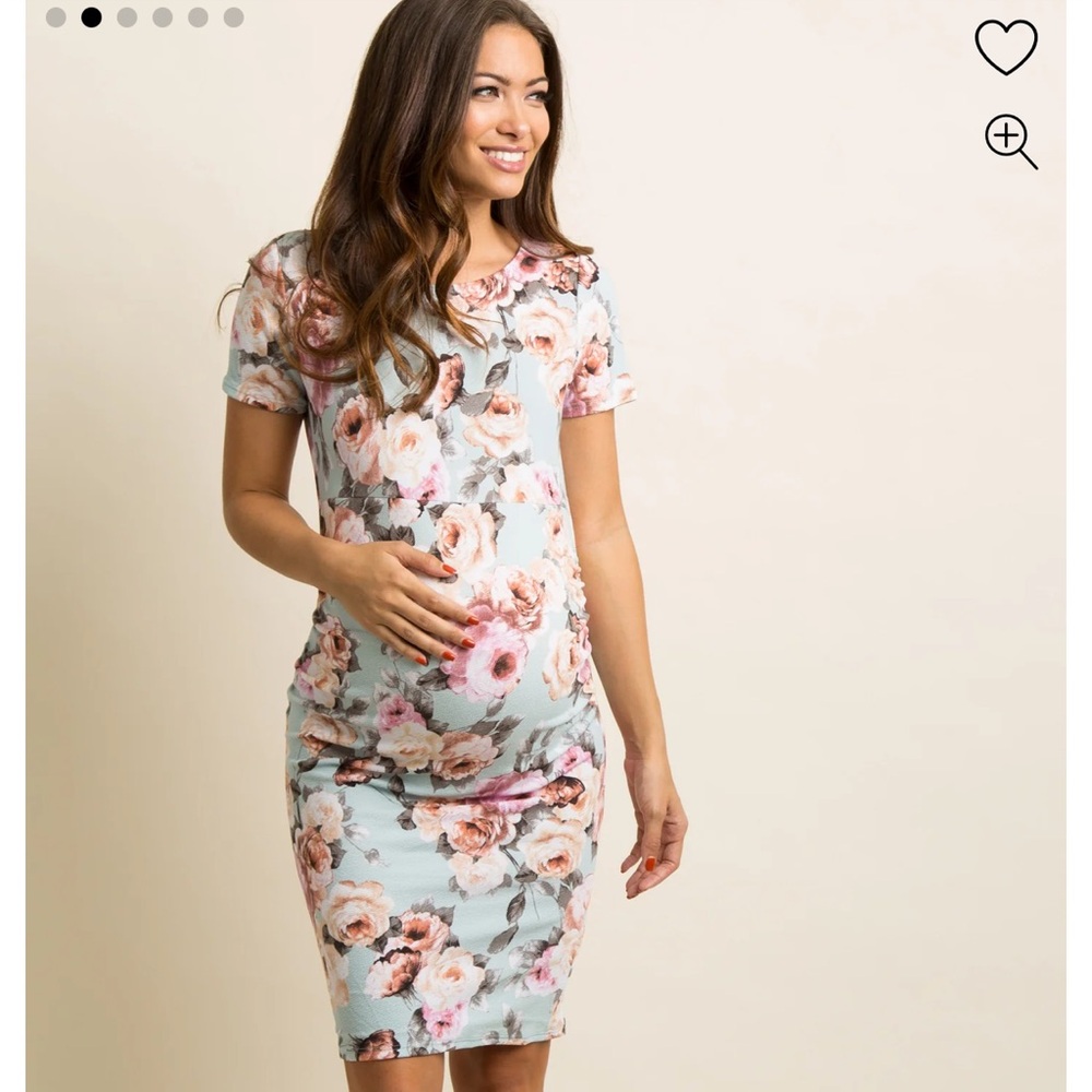 PinkBlush Light Blue Rose Floral Fitted Maternity Dress